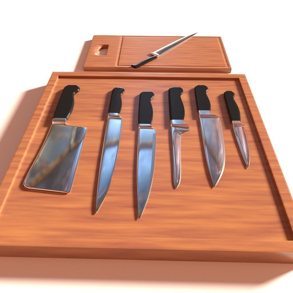 Knives grater peeler and cutting board 3D model_1