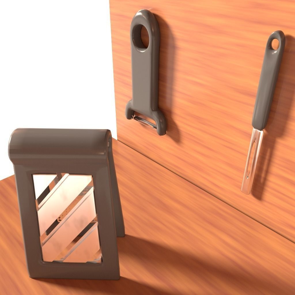 Knives grater peeler and cutting board 3D model_5