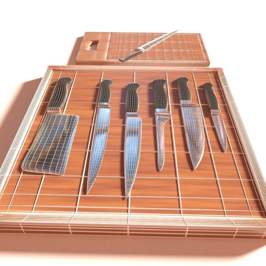 Knives grater peeler and cutting board 3D model_2