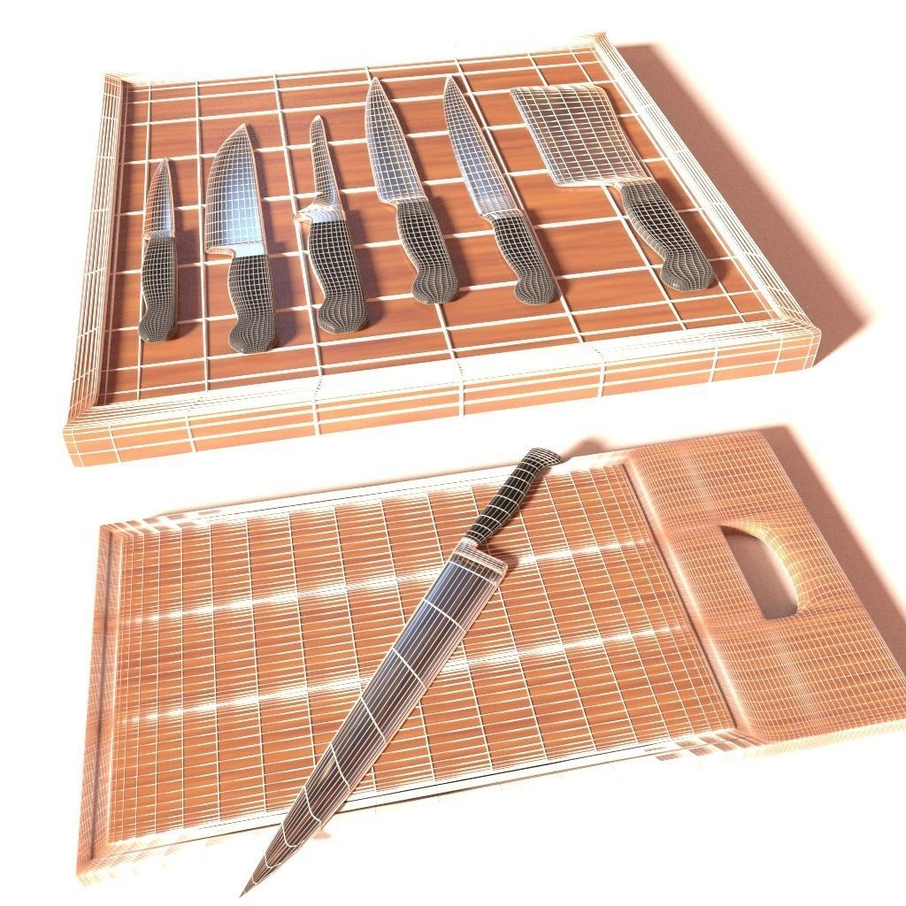 Knives grater peeler and cutting board 3D model_4