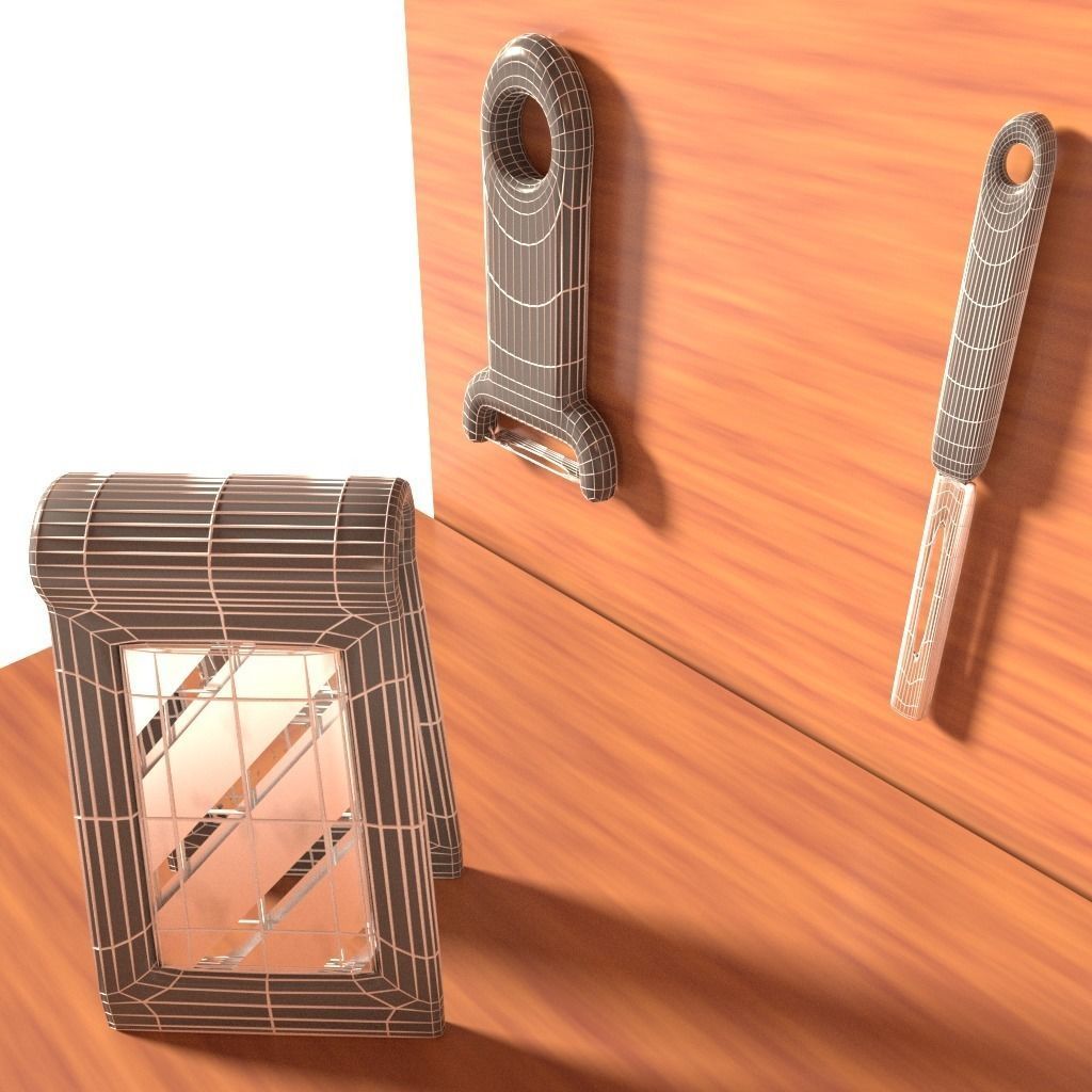 Knives grater peeler and cutting board 3D model_6