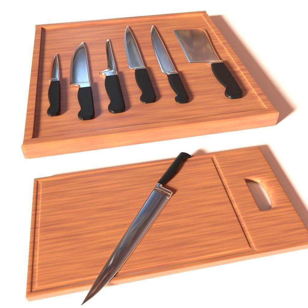 Knives grater peeler and cutting board 3D model_3