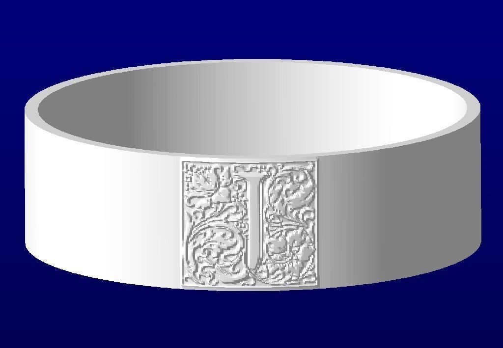 J Bangle ornate ring with letter i 3D print model_0