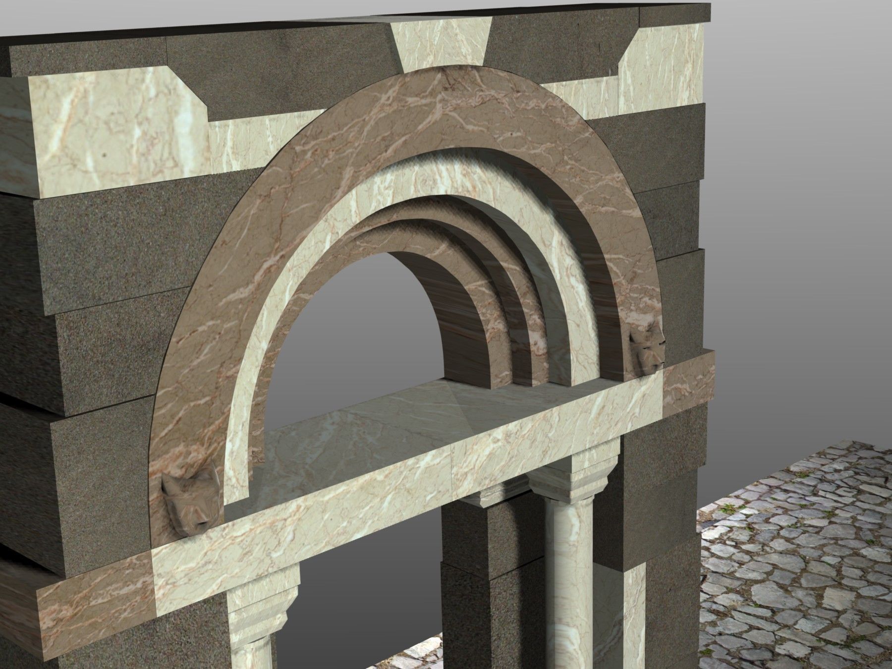 Medieval Romanic Style Portal no 3 Low-poly 3D model_1