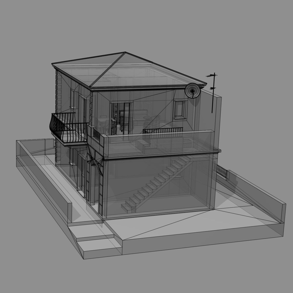 Tho Storey Building - House Low-poly 3D model_7