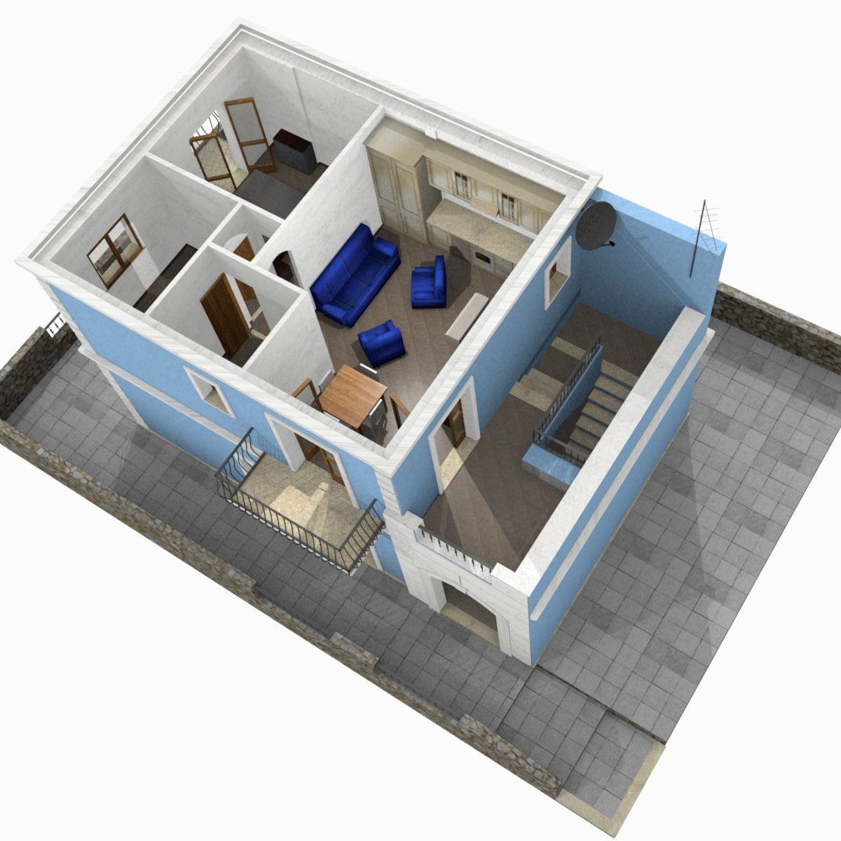 Tho Storey Building - House Low-poly 3D model_1