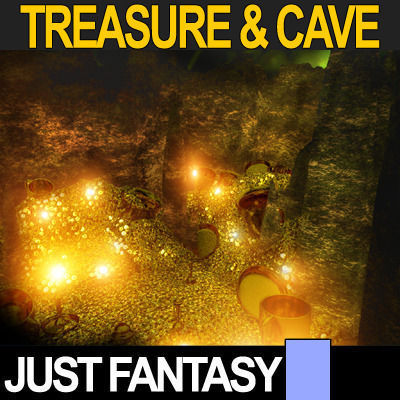 Golden Treasure And Cave Medieval 3D model_1