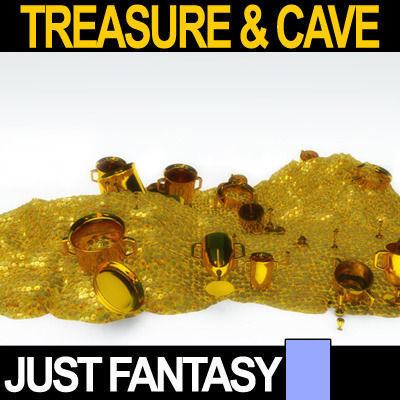 Golden Treasure And Cave Medieval 3D model_4