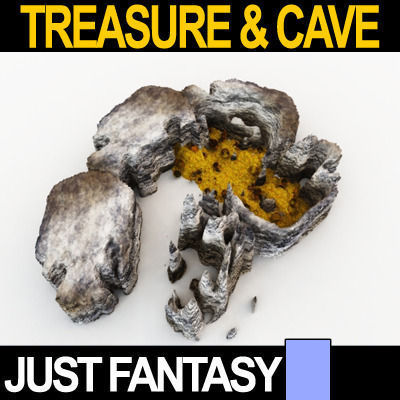 Golden Treasure And Cave Medieval 3D model_9