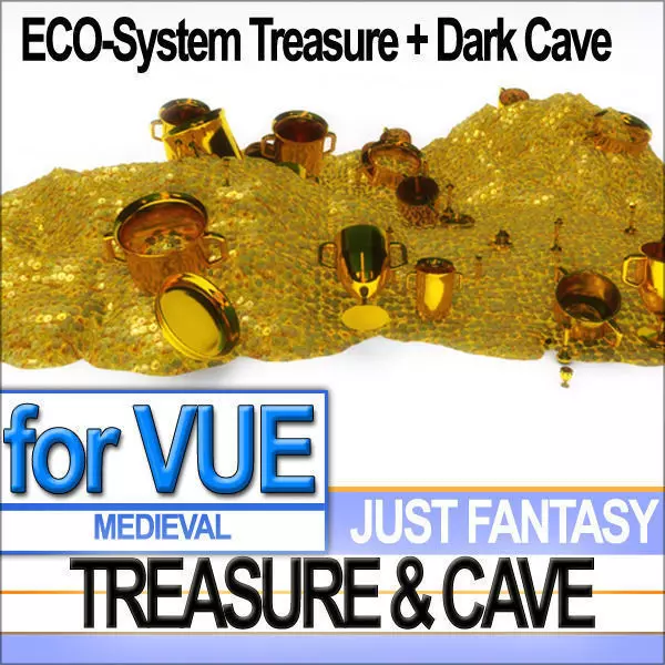 Golden Treasure And Cave Medieval 3D model_0