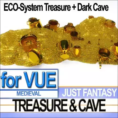 Golden Treasure And Cave Medieval 3D model