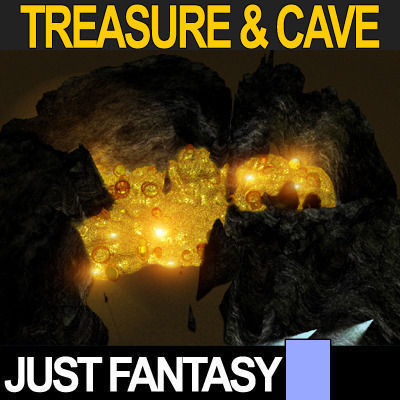 Golden Treasure And Cave Medieval 3D model_2