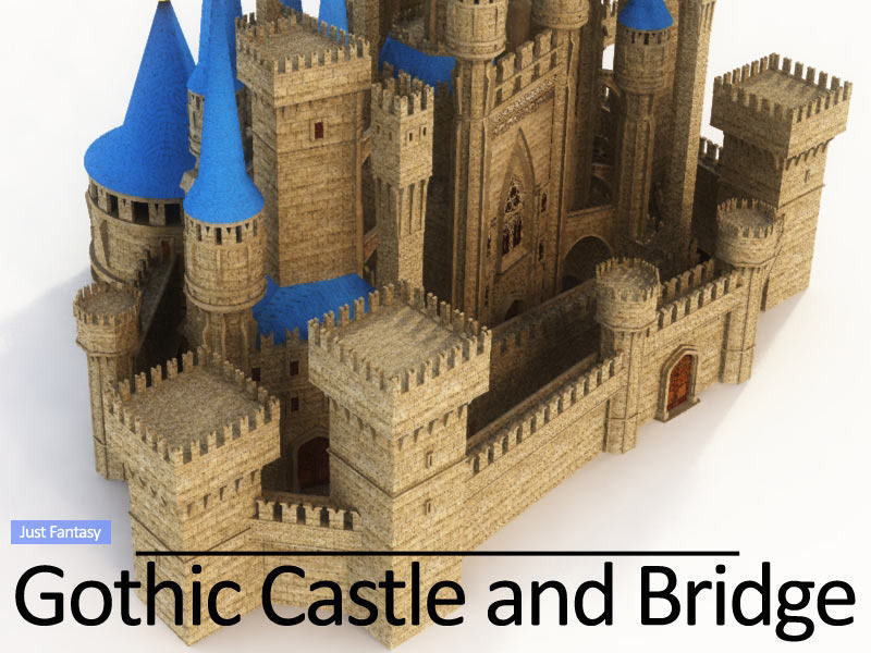 Gothic Castle and Gothic Bridge 3D model_8