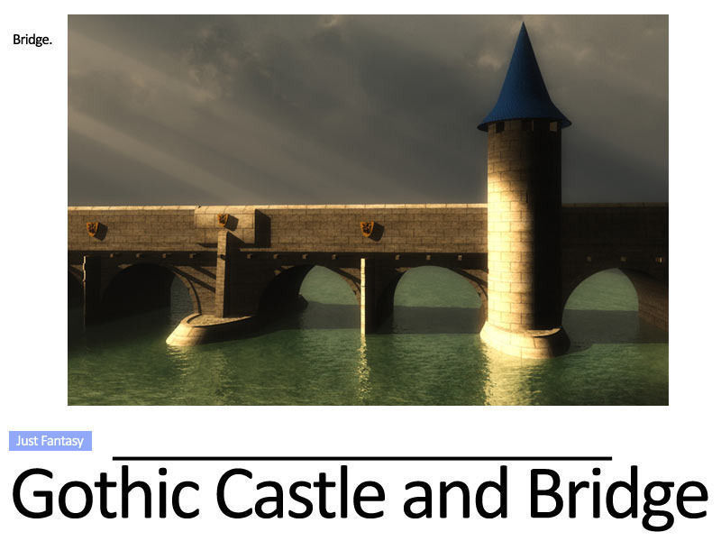 Gothic Castle and Gothic Bridge 3D model_9