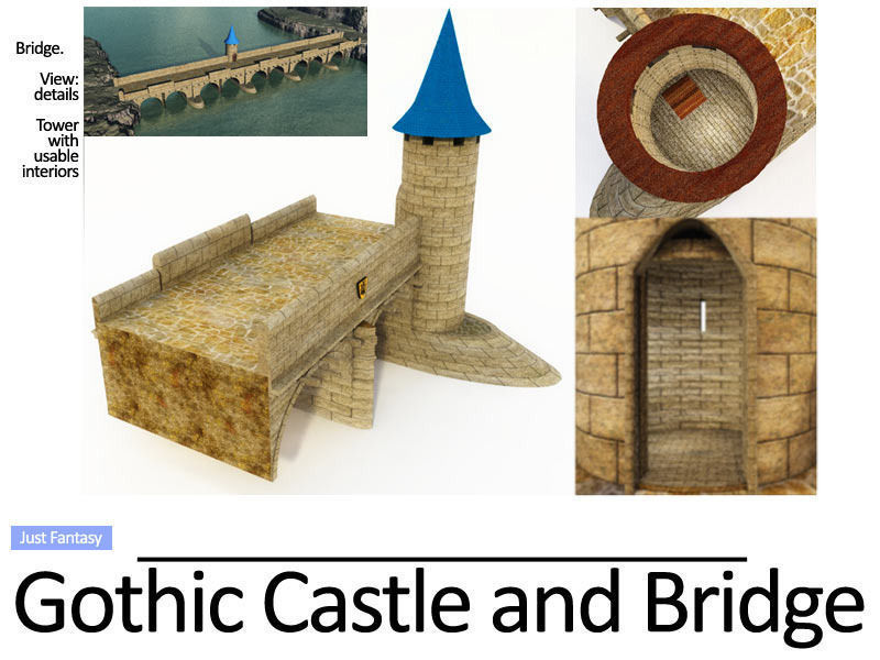 Gothic Castle and Gothic Bridge 3D model_5