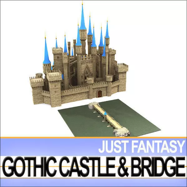 Gothic Castle and Gothic Bridge 3D model_0