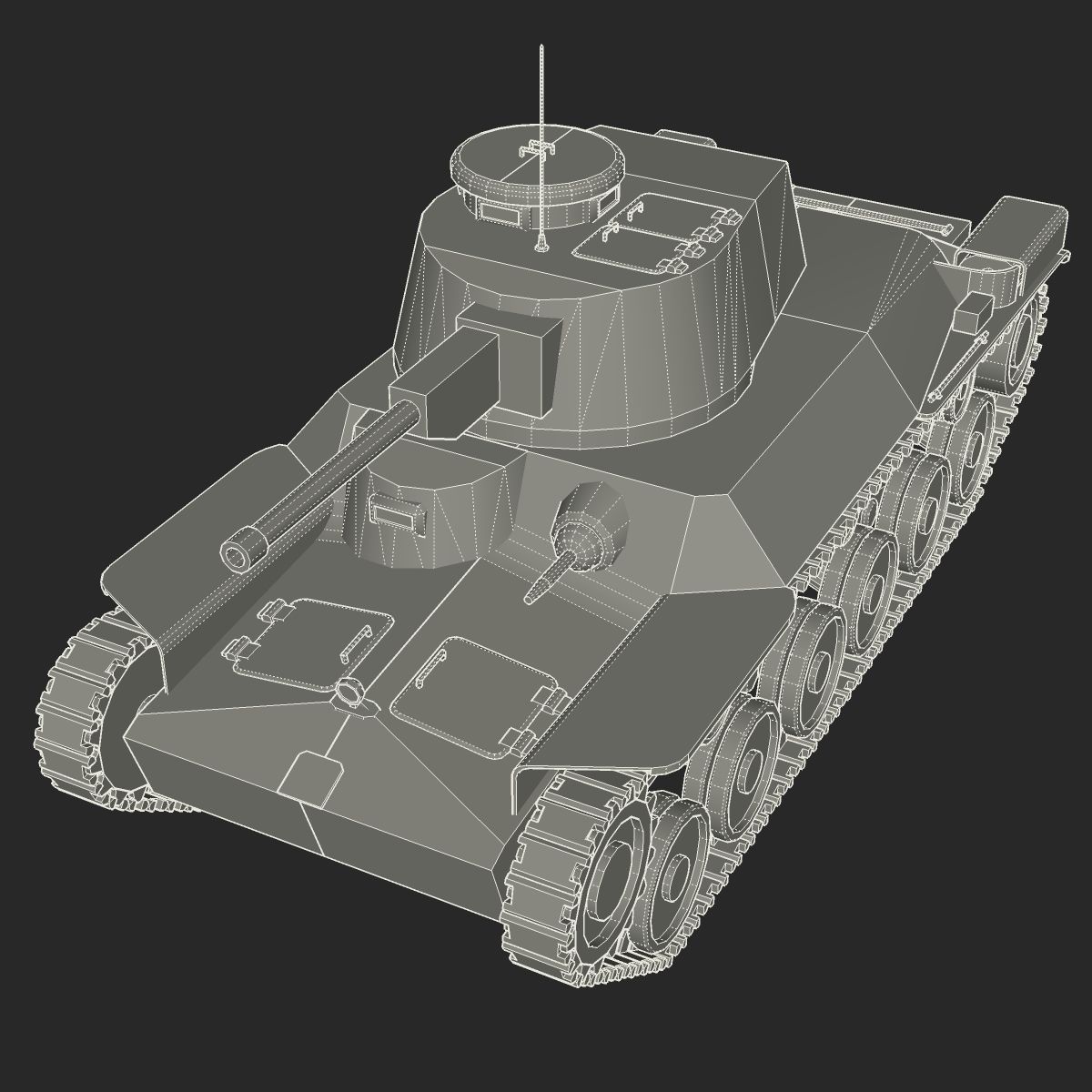 Tank Type 97 Chi-Ha Low-poly 3D model_11