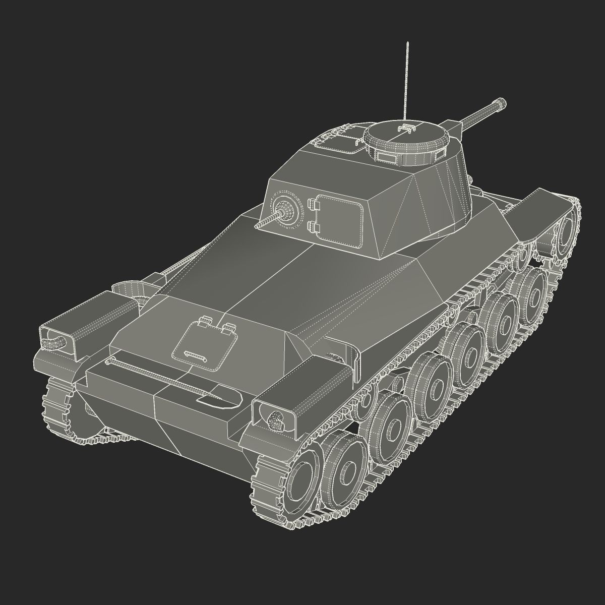 Tank Type 97 Chi-Ha Low-poly 3D model_13