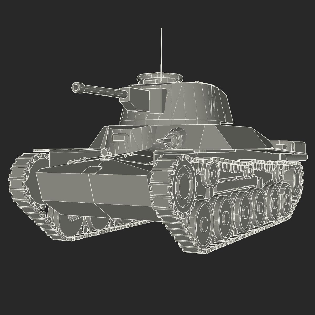 Tank Type 97 Chi-Ha Low-poly 3D model_15