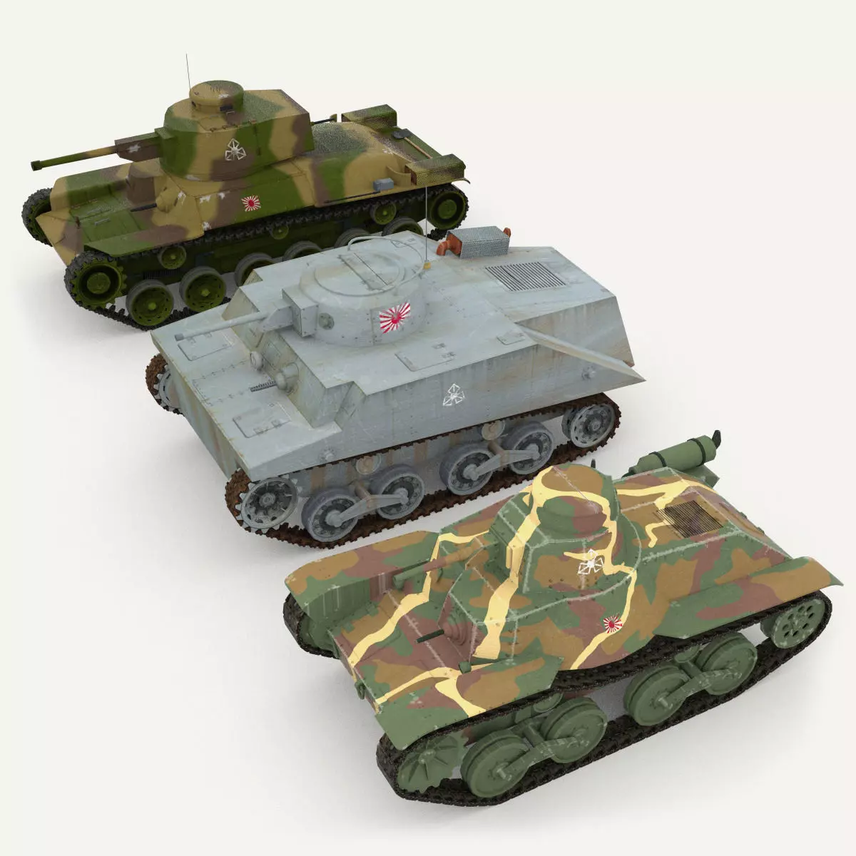 Japanes tanks collection Low-poly 3D model_0
