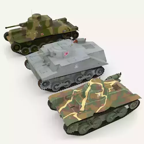 Japanes tanks collection Low-poly 3D model
