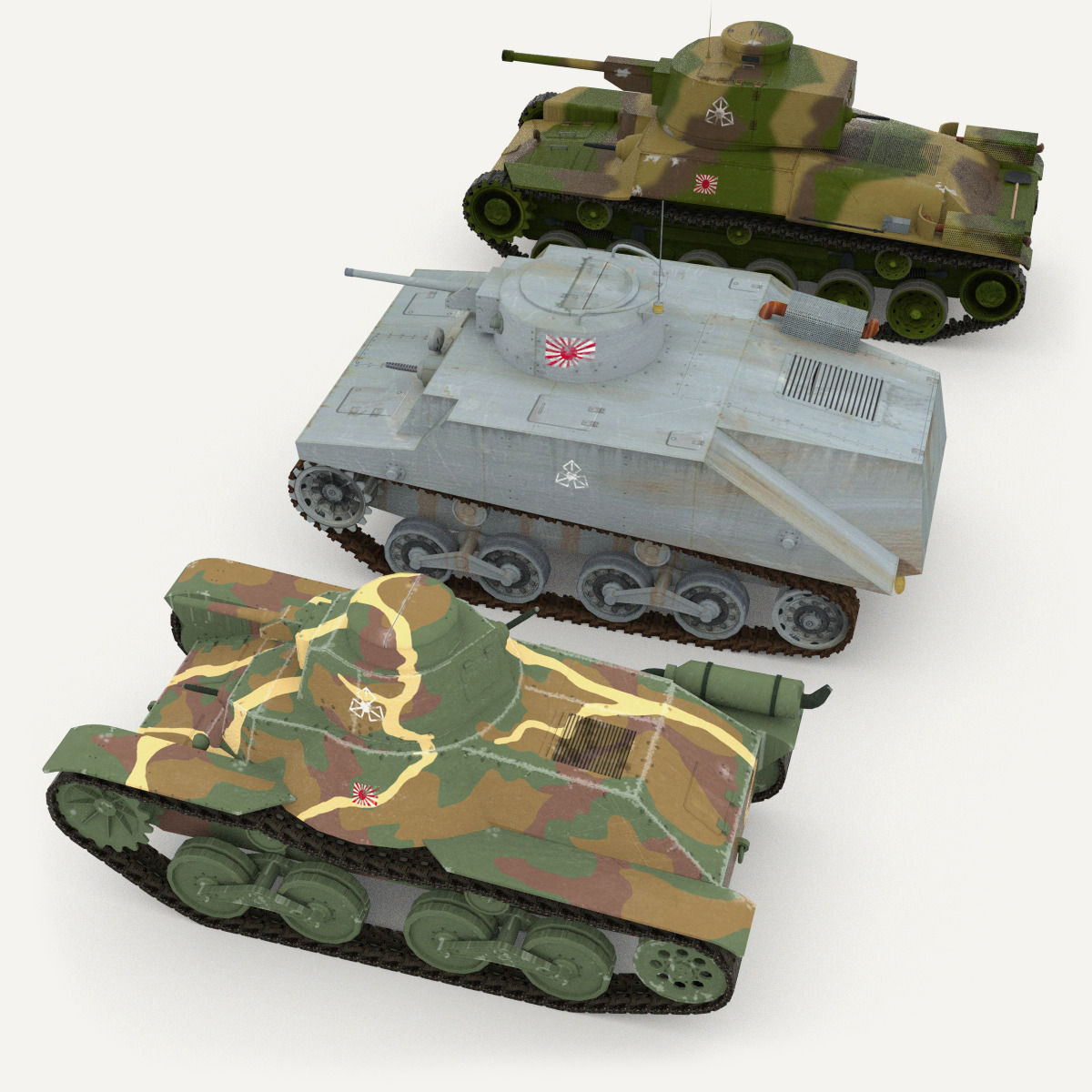 Japanes tanks collection Low-poly 3D model_2