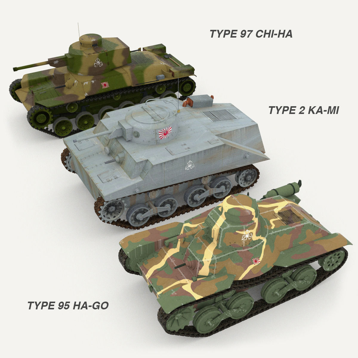 Japanes tanks collection Low-poly 3D model_1