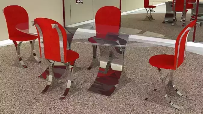 Contemporary Dining Room Set Low-poly 3D model