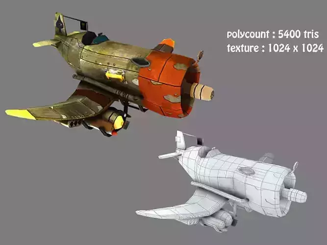 Low poly old airplane and jet plane Low-poly 3D model
