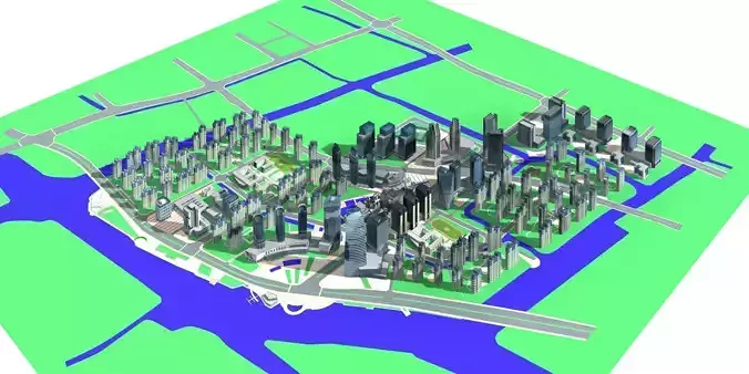 Architecture city in middle of river