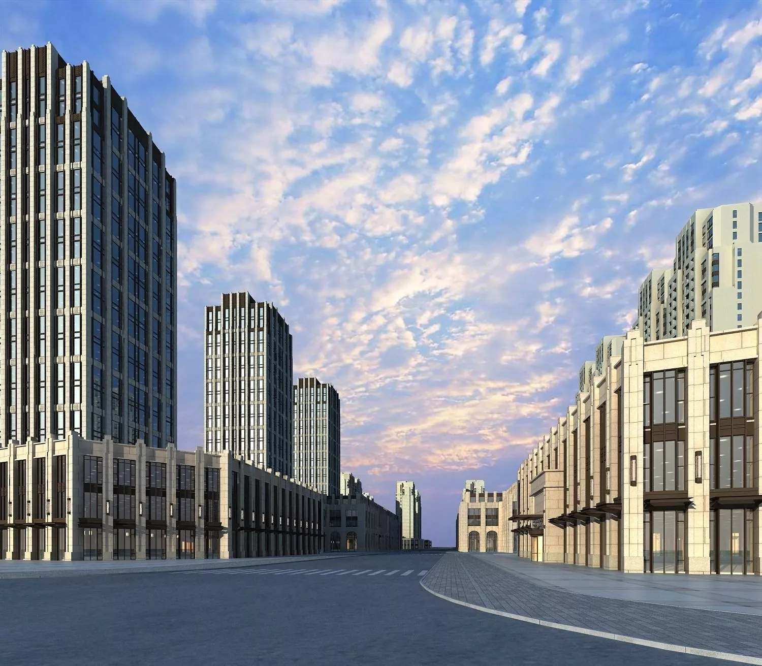 Architecture empty street with tall buildings 3D model