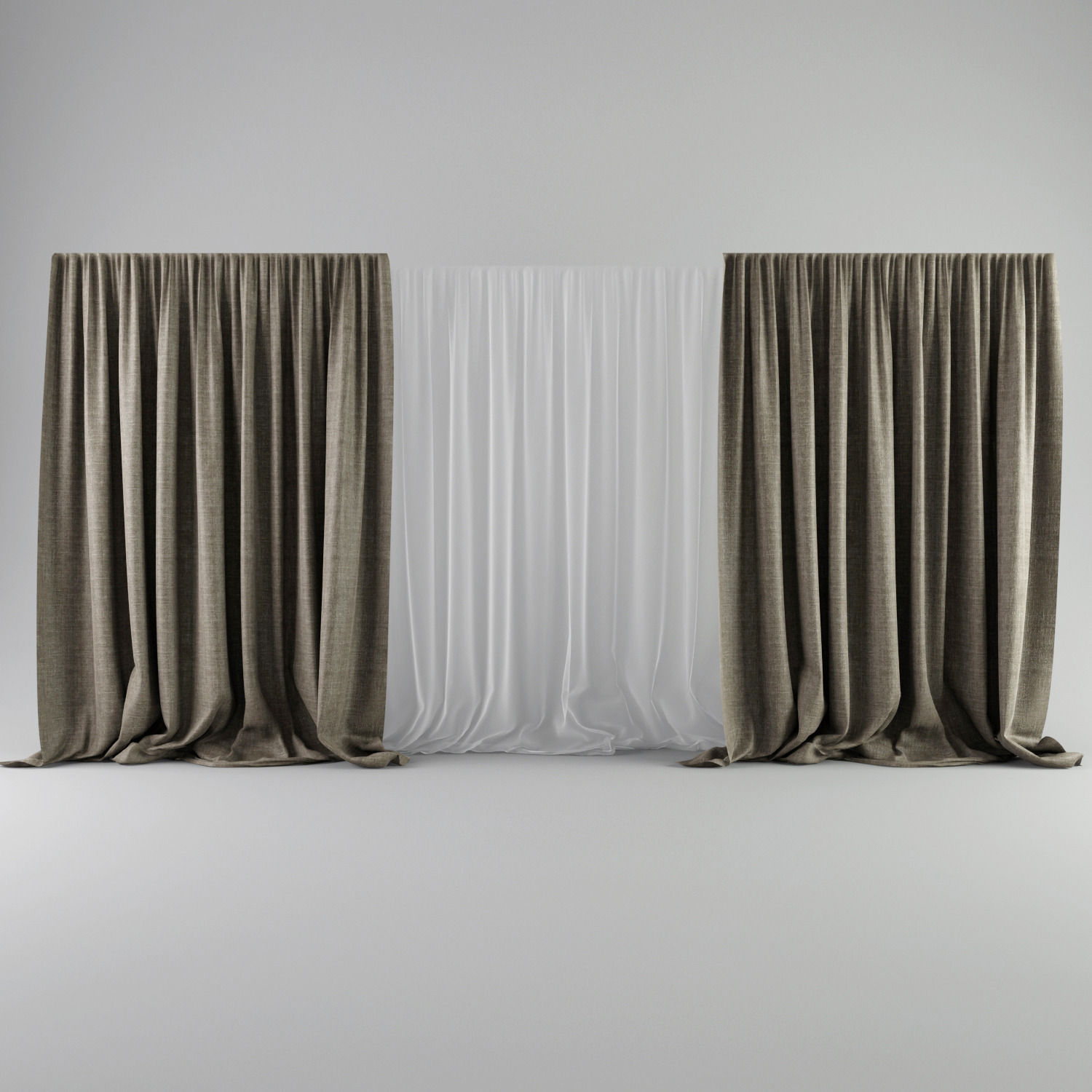 Beige Curtains 3D model_1