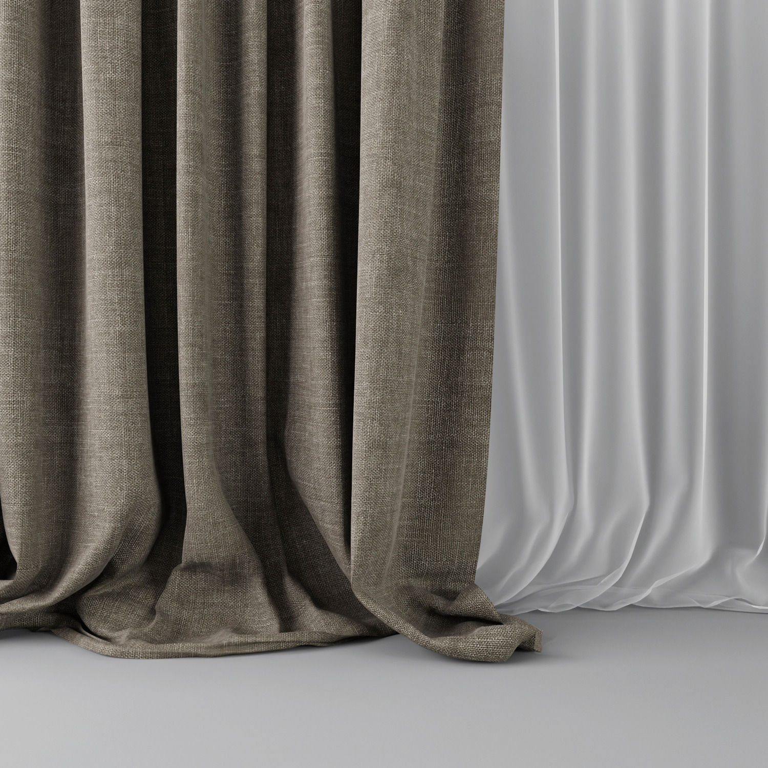 Beige Curtains 3D model_3