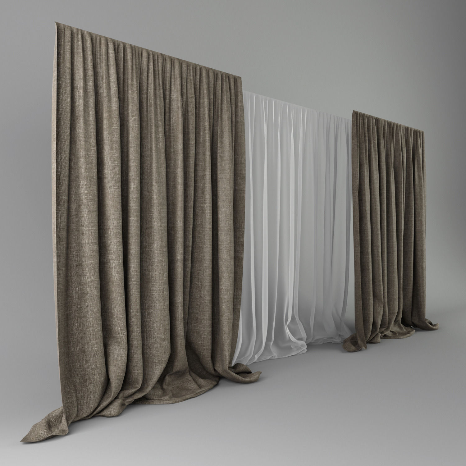 Beige Curtains 3D model_2