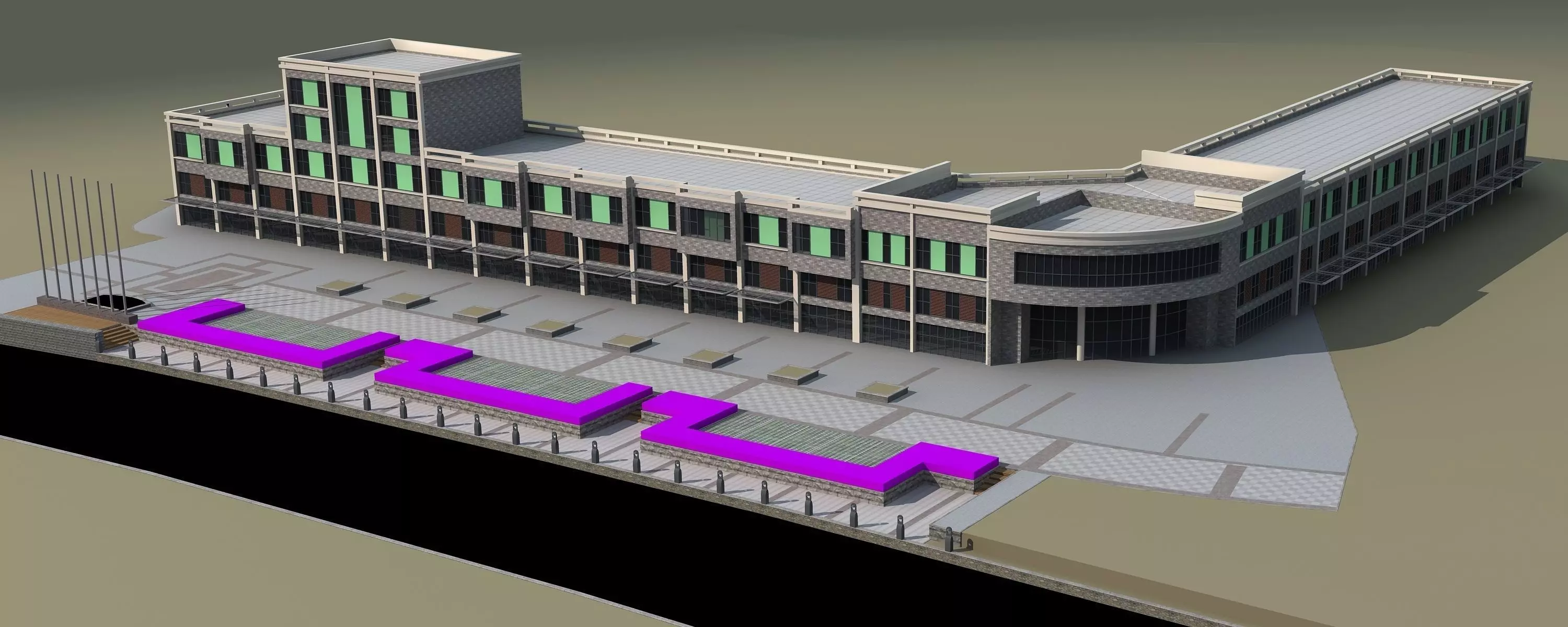 Architecture building with lines 3D model_0