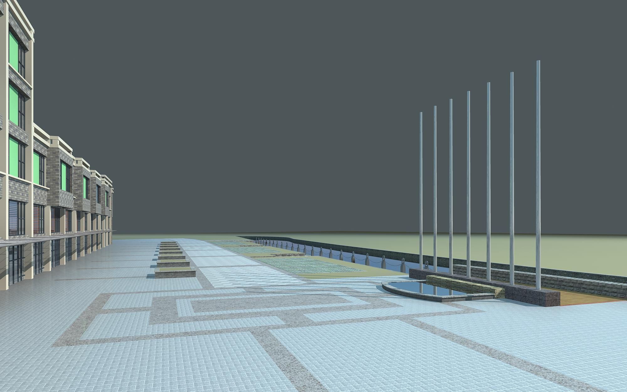 Architecture building with lines 3D model_2