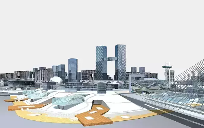 Architecture futuristic city with skyscrapers and bridges