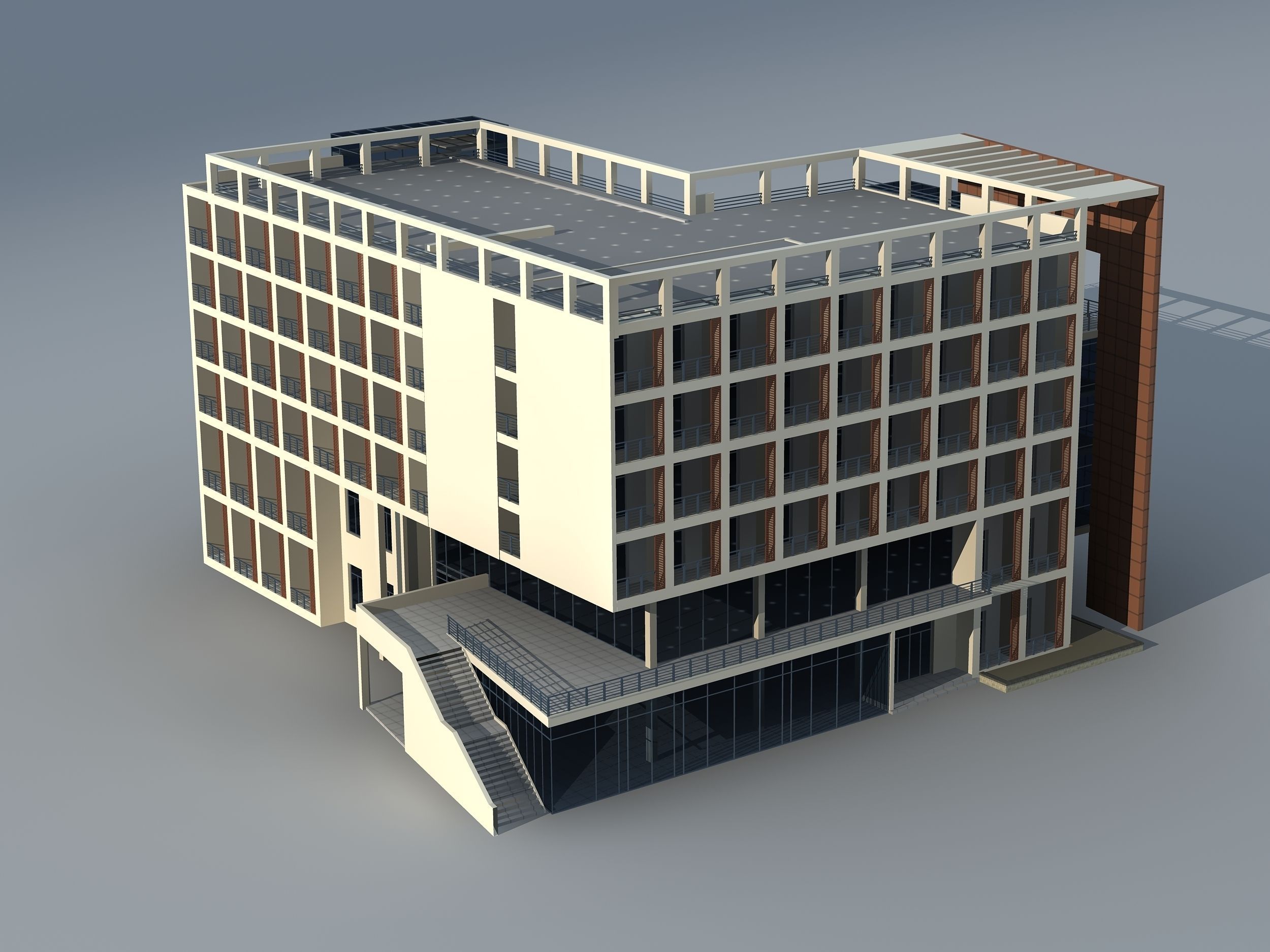 Architecture office building with stairs 3D model_1