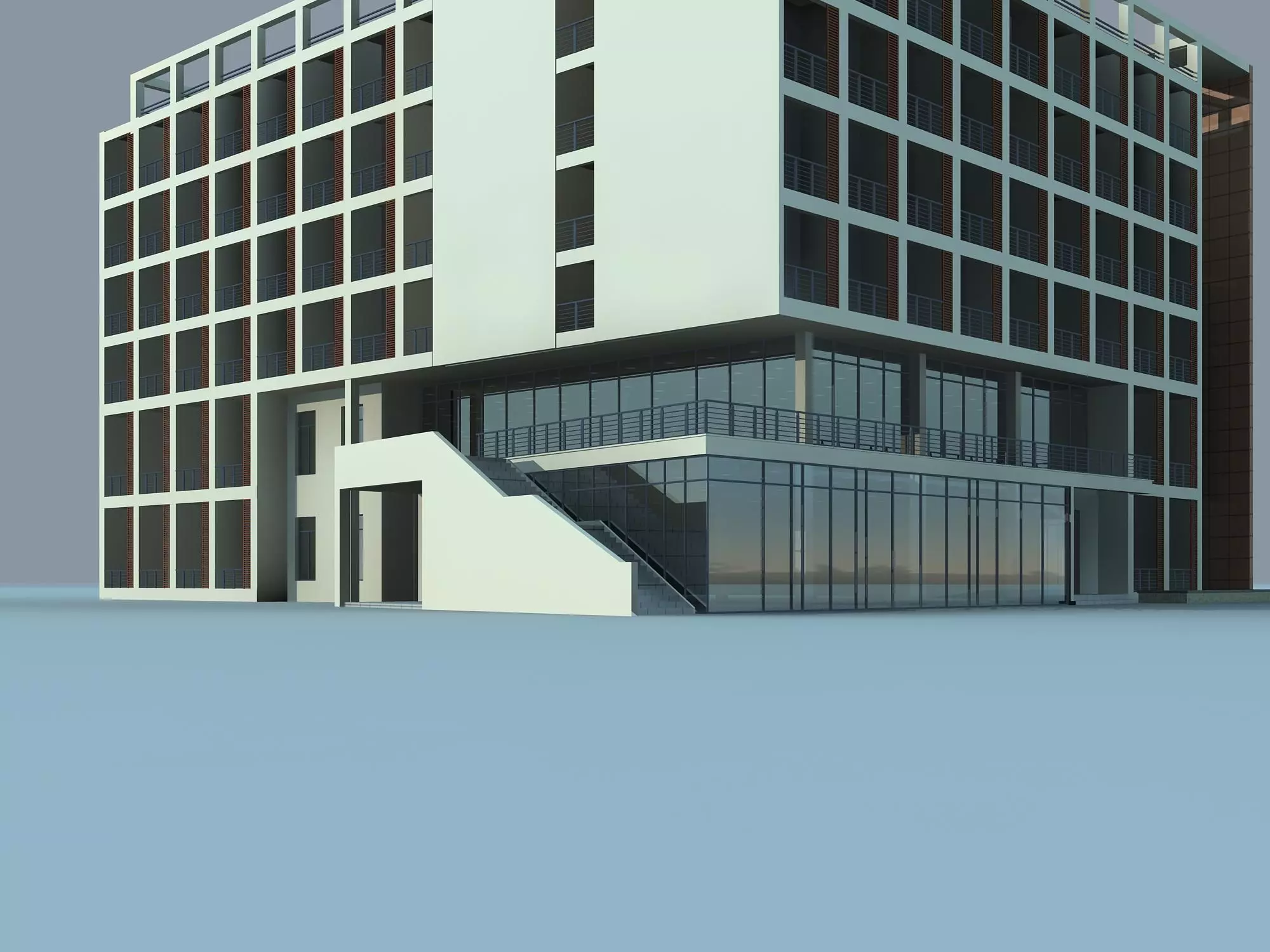 Architecture office building with stairs 3D model_0