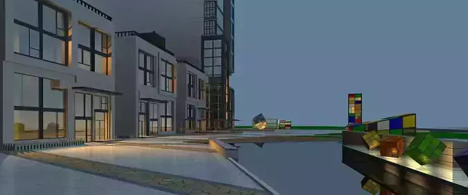 Architecture apartment building at night