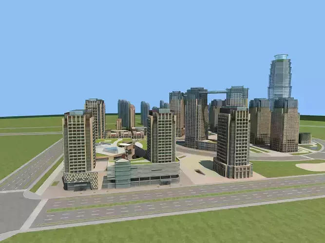 Architecture city with tall buildings and road