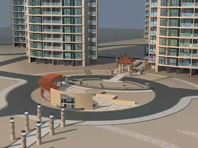 Architecture apartment complex with circular plaza
