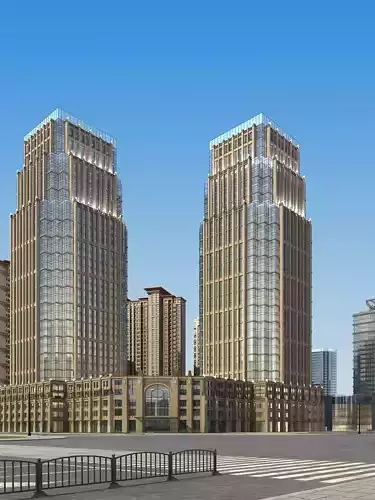 Architecture two tall buildings in middle of city