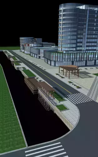 Architecture city with buildings and river