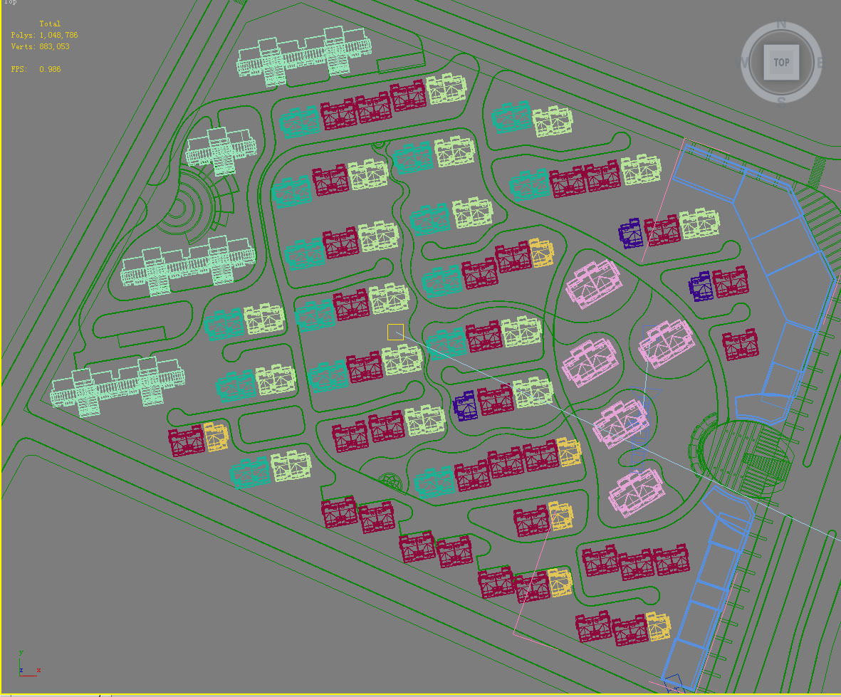 Architecture residential area with trees and buildings 3D model_1