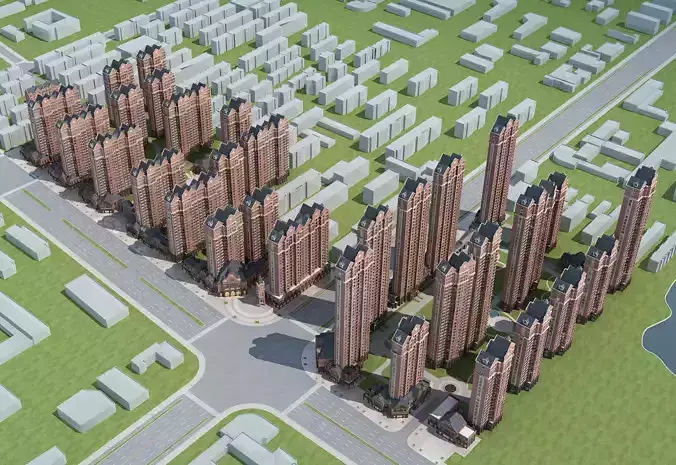 Architecture city with tall buildings and trees