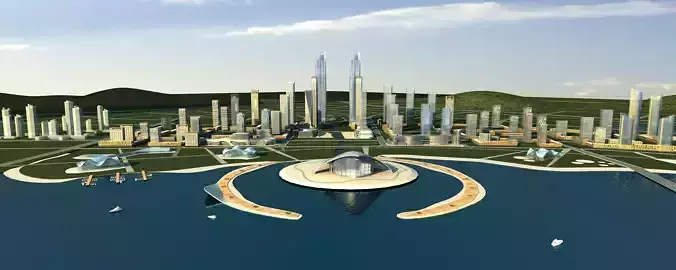 Architecture futuristic city on water 3D model