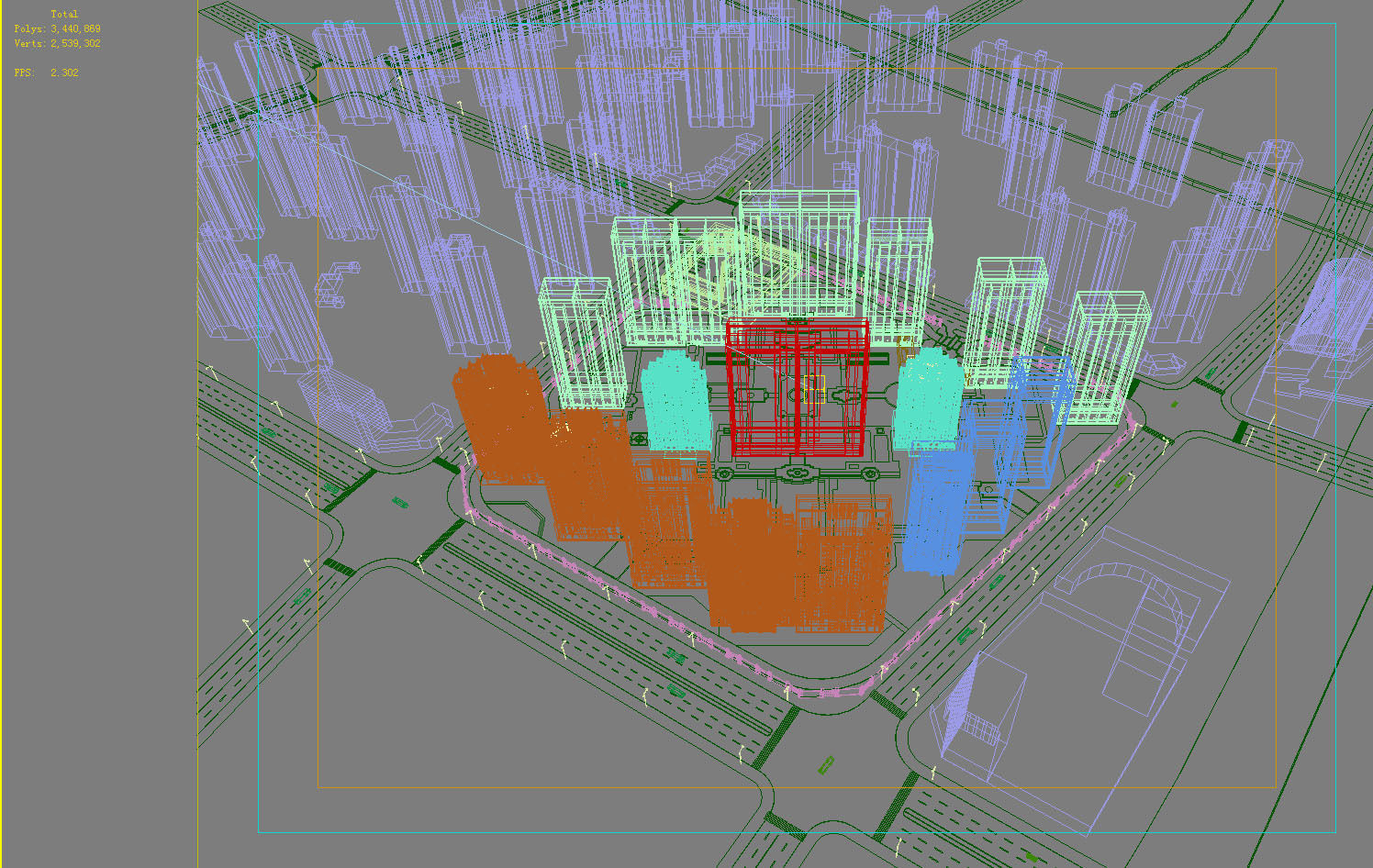 Architecture city with tall buildings and river 3D model_1