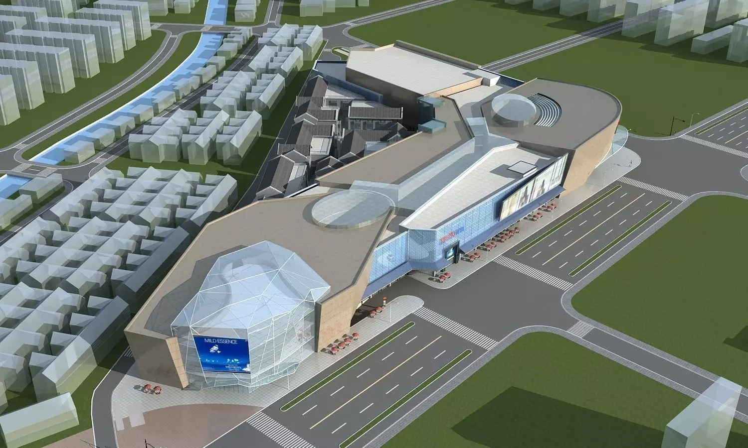 Architecture shopping mall in middle of city 3D model_0