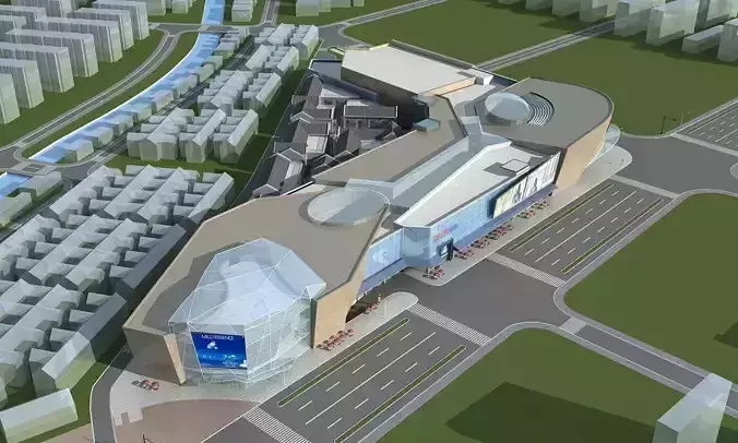 Architecture shopping mall in middle of city